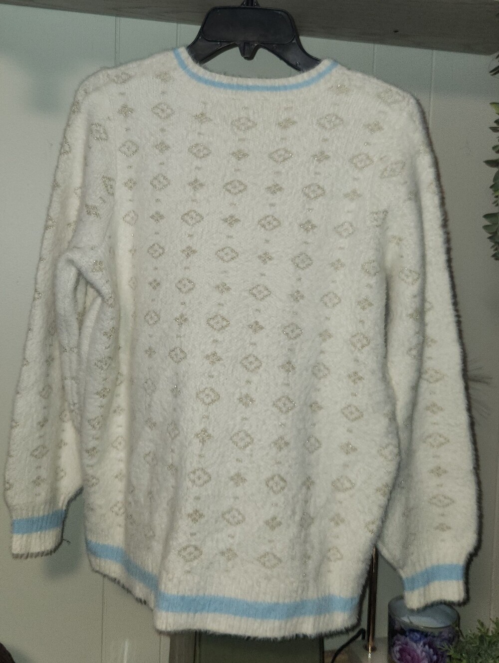 torrid Cream Knit Sweater with Light Blue Trim